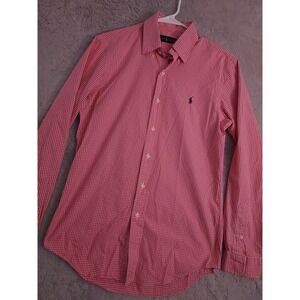 Polo Ralph Lauren Shirt Mens Small Gingham Plaid Pink Woven Preppy Oxford White